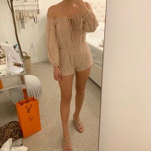 Boho Long Sleeve Romper - Nude / Light Pink